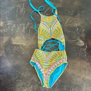 Trina Turk Capri High-Neck One Piece Swimsuit - Orange Sherbet